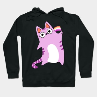 Lesbian Pride Flag Kawaii Pink Cat Gay Cute chibi Tabby Kitty Hoodie